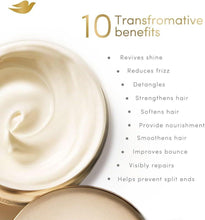 Creamy hair mask texture swirl in a Dove 10-in-1 jar, lid edge visible