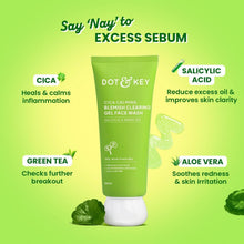 Green gel face wash tube with white base, DOT & KEY branding