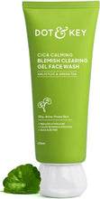 Green Cica calming gel face wash tube with white base, DOT & KEY, 175 ml