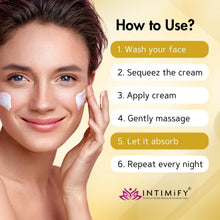 Blemish and pigmentation cream application on face, INTIMIFY logo visible