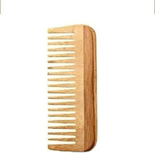 Small neem wood comb with straight teeth and rounded handle, front view