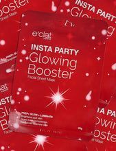 e'clat INSTA PARTY Glowing Booster facial sheet mask, red pack sheet front