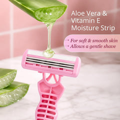 Carmesi Disposable Body Razors for Women | Pack of 5 | Aloe Vera & Vitamin E Moisture Strip | Smooth Body Hair Removal Razor | Slip-Proof Rubber Grip | Safe & Hygienic