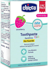 Chicco Toothpaste for Kids 1–6 Years | Strawberry Flavour | Fluoride-Free & Low Abrasive | Helps Remove Plaque & Prevent Cavities | 50g Each | Pack of 2