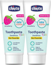 Kids strawberry toothpaste tubes, no fluoride, low abrasive formula, 2-pack