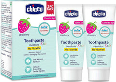 Chicco Toothpaste for Kids 1–6 Years | Strawberry Flavour | Fluoride-Free & Low Abrasive | Helps Remove Plaque & Prevent Cavities | 50g Each | Pack of 2