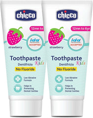 Chicco Toothpaste for Kids 1–6 Years | Strawberry Flavour | Fluoride-Free & Low Abrasive | Helps Remove Plaque & Prevent Cavities | 50g Each | Pack of 2