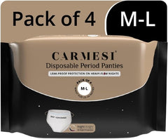 Carmesi Disposable Period Panties for Women & Girls | Pack of 4 | M-L Size | 360° Leak Protection for Heavy Flow | Ultra Absorbent Core | Overnight Period & Maternity Panties