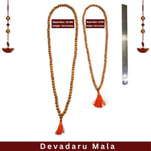 Cedar wood prayer mala with 8mm round beads, double strand and orange tassel