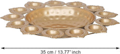 eCraftIndia Golden Metal Handcrafted Designer Urli with 13 Diyas | Decorative Urli Bowl Centerpiece for Home, Living Room & Pooja Decor | Diwali & Festive Decoration | Gift for Special Occasions