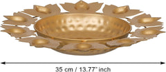 eCraftIndia Golden Metal Handcrafted Traditional Designer Urli with 9 Lotus Shape Diyas | Decorative Home Decor Centerpiece | Diwali, Pooja & Festive Decoration | Housewarming Gift