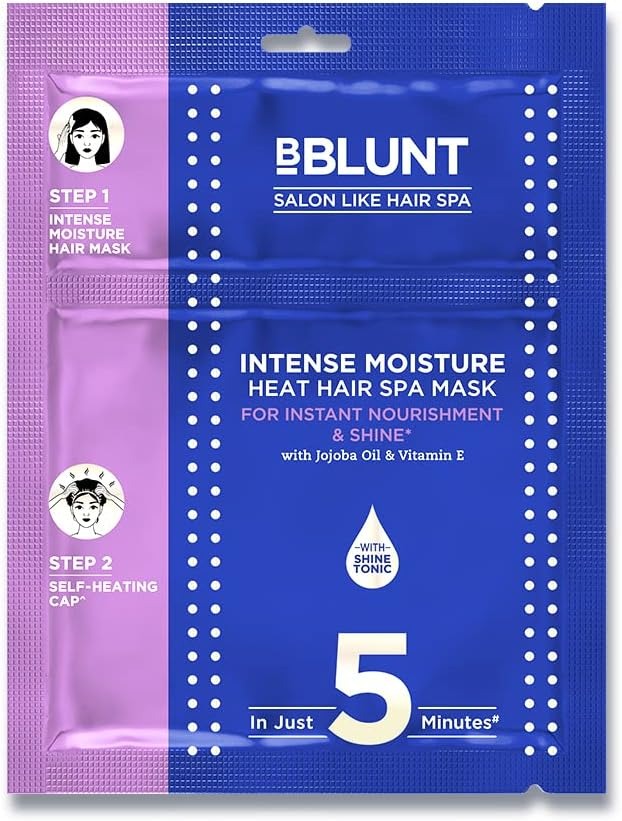 BBLUNT Intense Moisture Heat Hair Spa Mask – Self-Heating Cap with Jojoba Oil & Vitamin E for Deep Nourishment, Moisture & Shine – For Thick, Coloured & Treated Hair – 70g