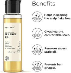 Brillare 5% Tea Tree Oil for Dandruff & Itchy Scalp – Natural Anti-Dandruff Hair Oil with Tea Tree, Lemon & Neem – Deep Cleansing Scalp Care