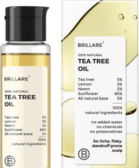 Brillare 5% Tea Tree Oil for Dandruff & Itchy Scalp – Natural Anti-Dandruff Hair Oil with Tea Tree, Lemon & Neem – Deep Cleansing Scalp Care