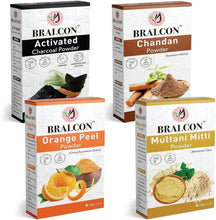 Bralcon activated charcoal, chandan, orange peel, and multani mitti powder boxes