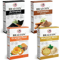 Bralcon Activated Charcoal, Chandan, Orange Peel & Multani Mitti Powder Combo – 400g (100g x 4) – Face Pack & Skin Care Powders