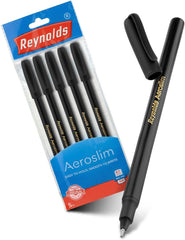 Reynolds AEROSLIM Ball Pens – Set of 5 Black Pens with Comfortable Grip, 0.7 mm Tip – Smooth Writing Pens for Students, Office & Everyday Use