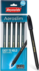 Reynolds AEROSLIM Ball Pens – Set of 5 Black Pens with Comfortable Grip, 0.7 mm Tip – Smooth Writing Pens for Students, Office & Everyday Use