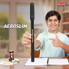 Reynolds AEROSLIM Ball Pens – Set of 5 Black Pens with Comfortable Grip, 0.7 mm Tip – Smooth Writing Pens for Students, Office & Everyday Use