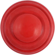 Red cricket training ball with layered concentric rings on back side