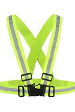 Neon yellow reflective safety vest harness with black buckles