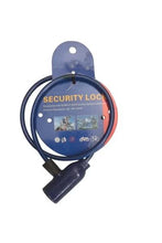 Blue scooter security lock with keyring-style strap and protective cover