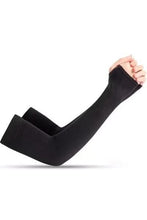 Black padded hand sleeve with open cuff and elastic strap loop