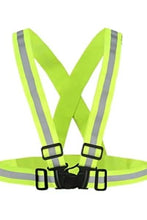 High-visibility neon green riding safety vest with reflective stripes and adjustable straps