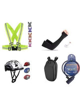 Assorted electric scooter safety accessories set with helmet, sleeves, lock, and more