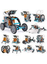 Set of solar education robot models with various assembled wheels and hinged parts