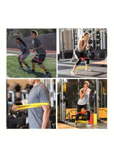 Multicolor TPE resistance bands shown during strength and stretching workouts