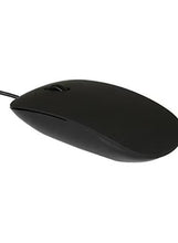 Black wired optical mouse, side profile with scroll wheel detail and cable