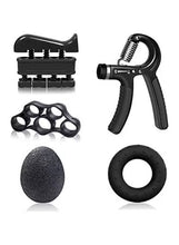 Black hand grip finger exerciser set with spring handle, ring, and foam pads