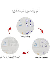 Arabic writing practice pages with printed letters and arrow guidance circles