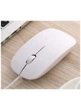 White wired optical mouse with USB cable connected