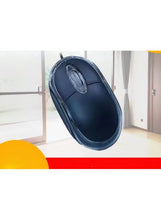 Black wired optical mouse with glossy finish, cable visible at side