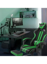 Ergonomic Gaming Chair Heavy Duty Office Throne with Headrest Armrest and Footrest Green