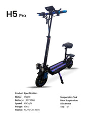 H5 Pro Electric Folding Scooter, 1200W Motor, 48V 18Ah Battery, 41KM Range, Dual Suspension and Remote Lock with Helmet and Safety Vest