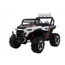 Kids off-road ride-on jeep with white body, black accents, and oversized tread tires