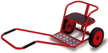 Red tricycle-style wagon with black seat, red wheels, and clear tray insert