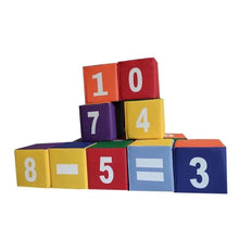 Kids number foam blocks set with visible digits 1, 0, 7, 4, 8, 5, 3
