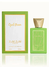 Perfume box and green bottle set with gold cap and gold-framed label