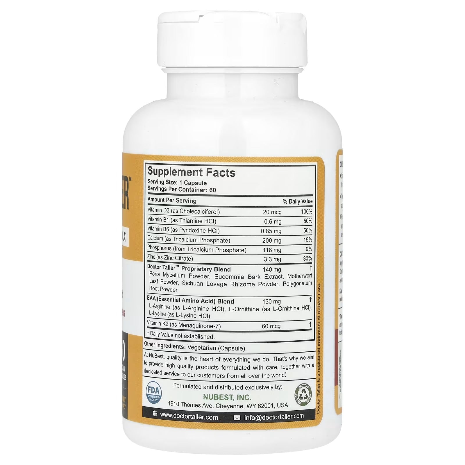 NuBest Doctor Taller™ Advanced Growth Formula | Children 8+ & Teens | 60 Vegan Capsules - Mumzar