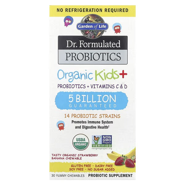Garden of Life Dr. Formulated Probiotics Organic Kids+ – Strawberry Banana, 30 Chewables