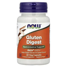 Gluten Digest supplement bottle with purple cap and orange label, 60 veg capsules