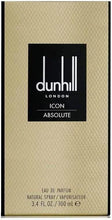 Eau de parfum box with black front label and gold textured border