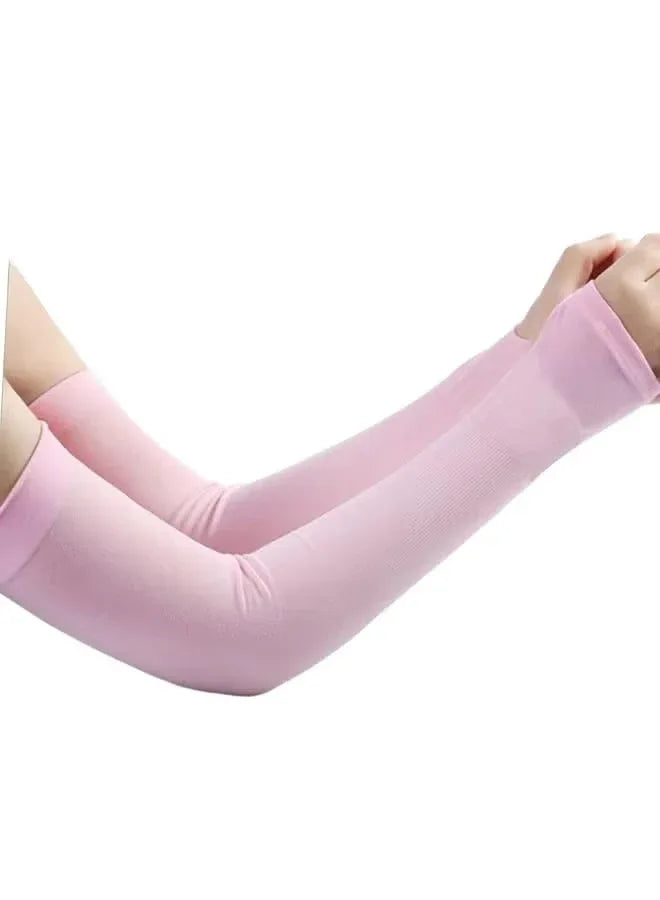 Ice Silk UV Protection Sleeves – Unisex Arm Sleeves for Summer, Outdoor Sports, Cycling, and Fishing (Beige & Pink) - Mumzar