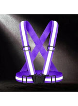 Purple reflective safety belt with bright reflective strips on crossed straps