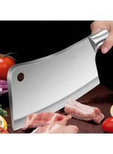 All-steel meat cleaver knife with wide rectangular blade and handle cutout