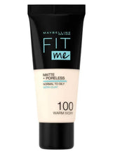 Maybelline Fit Me matte poreless liquid foundation tube, shade 100 Warm Ivory